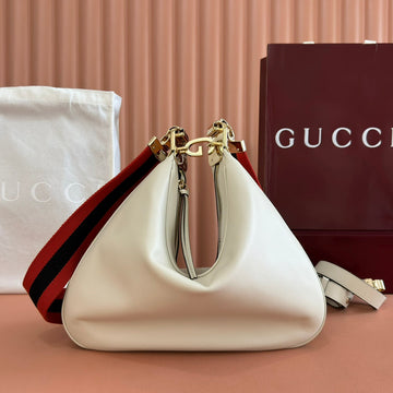 GG 2025 Attache Shoulder Bag 35CM White Calfskin Canvas 273671