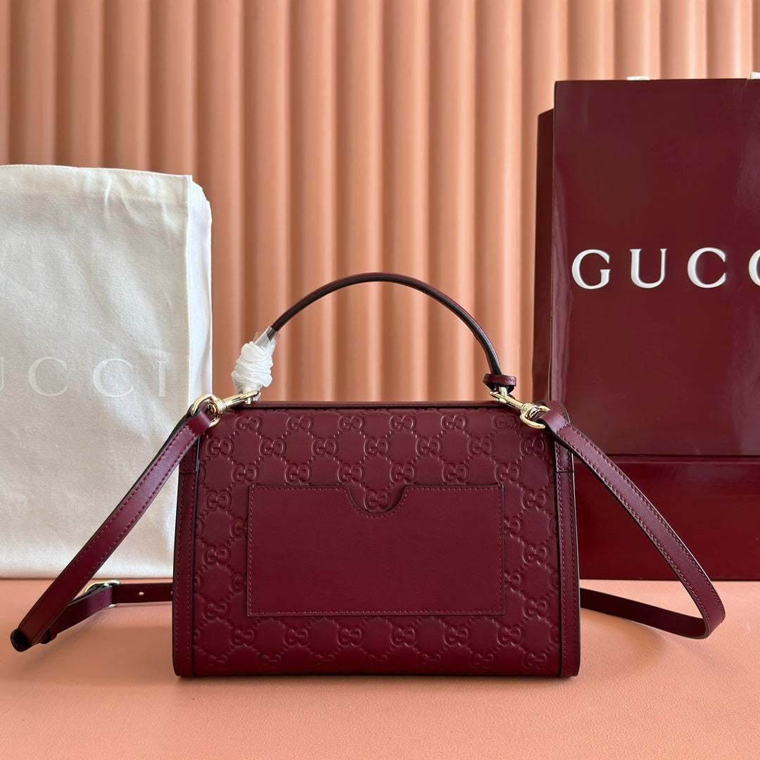 GG Padlock Handbag 26CM Burgundy GG Pattern Leather