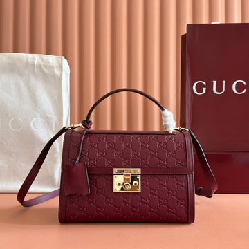 GG Padlock Handbag 26CM Burgundy GG Pattern Leather
