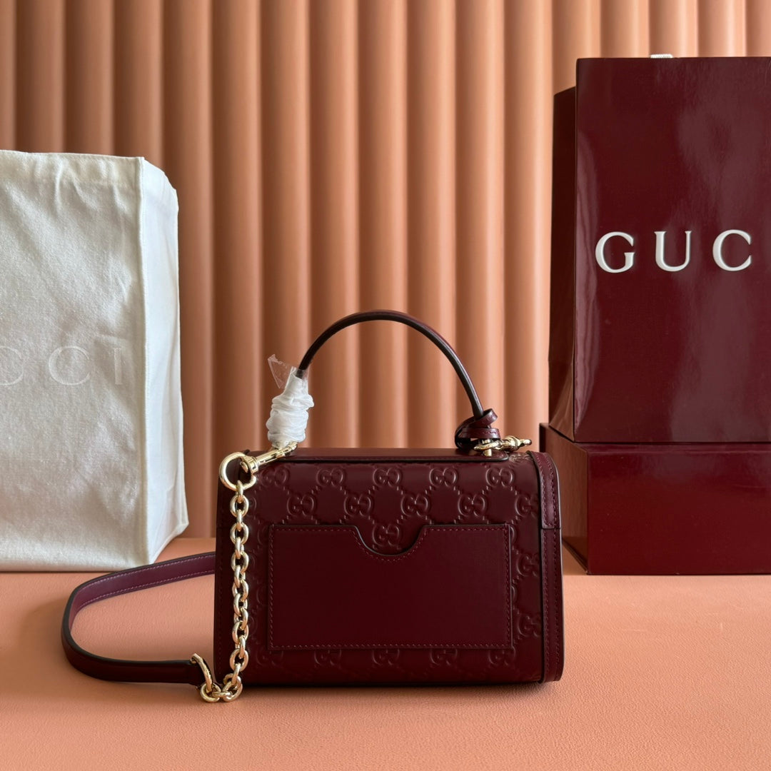 GG Padlock Handbag 20CM Burgundy GG Pattern Leather