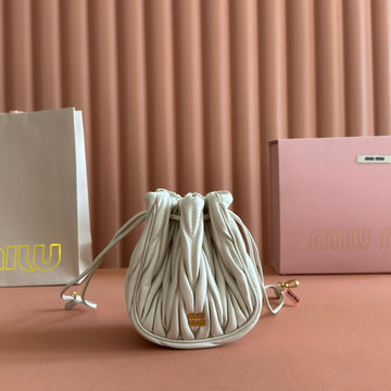 Matelassé Mini Drawstring Handbag White Lambskin
