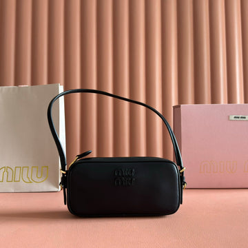 Miu Leather Pouch Bag 20CM Black Leather