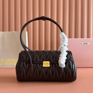Miu 5BD265 Matelassé Shoulder Bag 28CM Coffee Lambskin