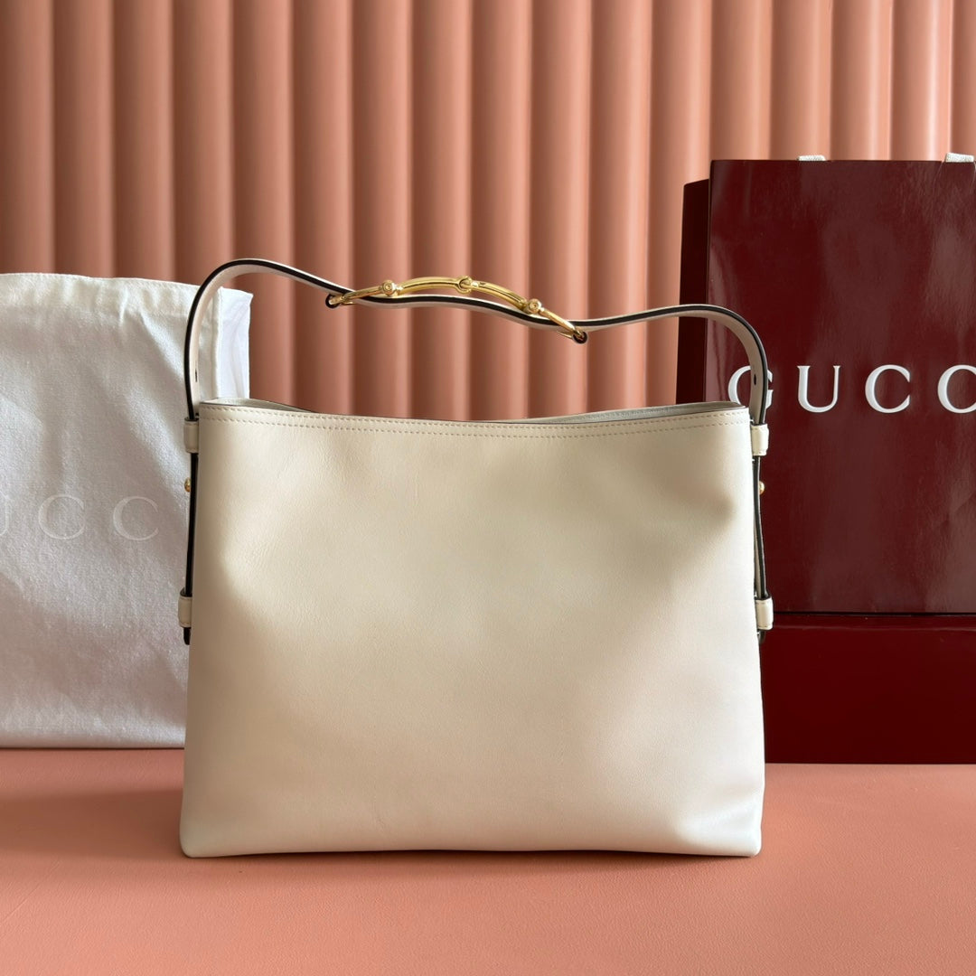 GG Beatrix Medium Tote Bag Cream Smooth Leather Ghw 272127