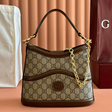 GG 2025 Interlocking G Large 25CM Bag Ebony Brown Canvas Leather 273677