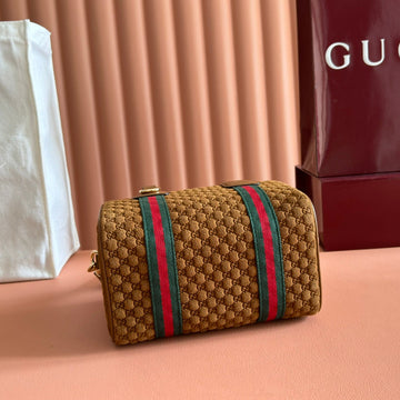 Gucci Monogram Handbag 20 Dark Brown Suede 271907