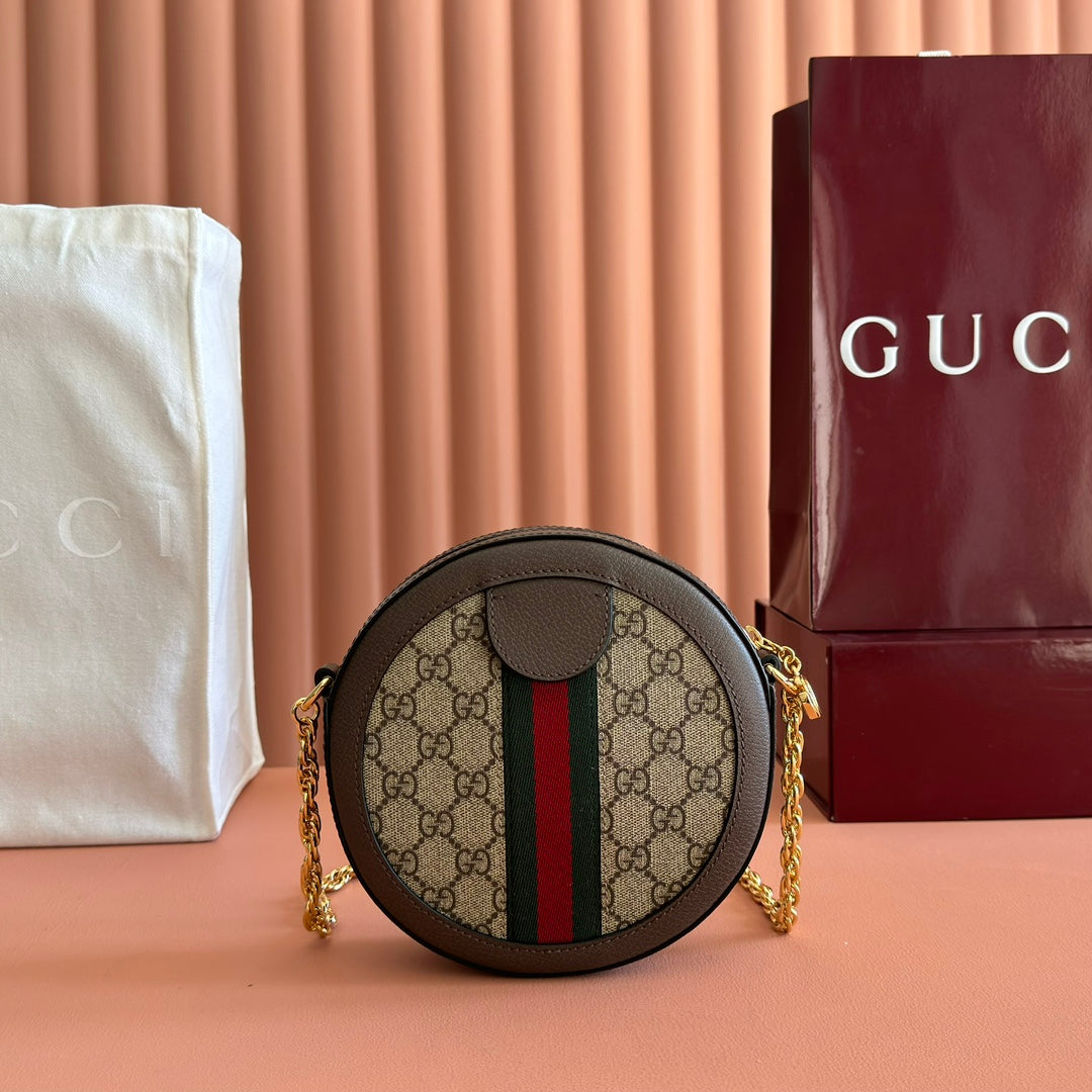 GG 2025 Round Bag Ebony Mix Colors Canvas Leather 273587