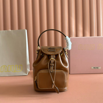 Miu Mini Backpack Brown Leather 273201