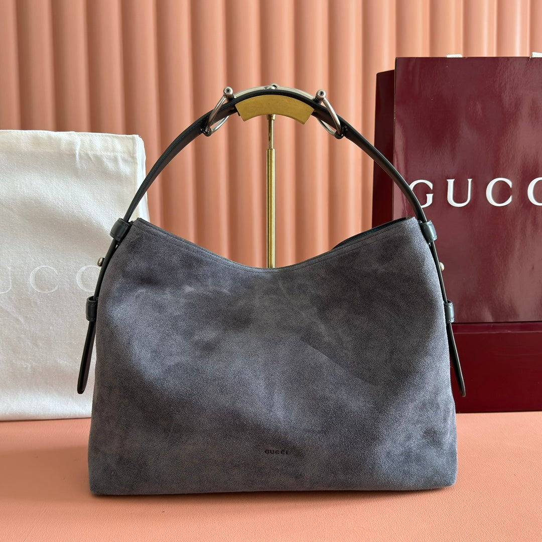 GG Beatrix Medium Tote Bag Grey Suede Ghw