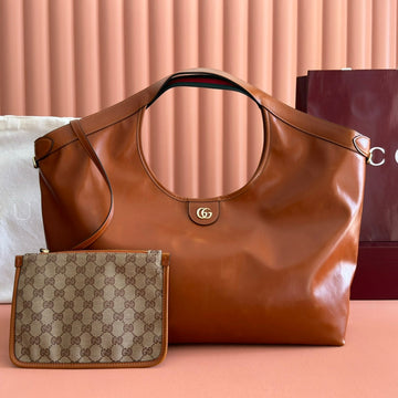 GG Giglio Large Tote Bag 60CM Brown Leather