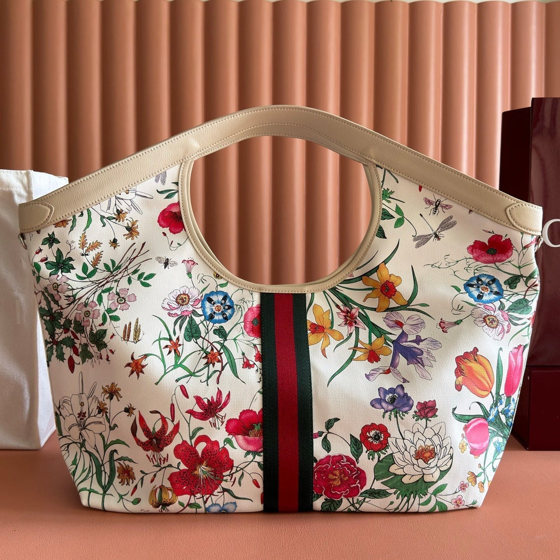 GG 26 Giglio Flora Large Tote Bag 60CM White Canvas 292579