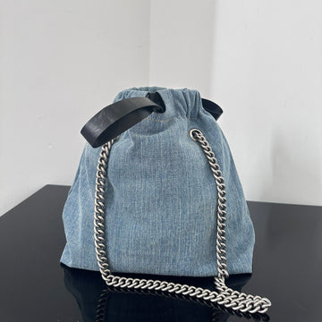Crush Small Tote Bag 26 In Blue Washed Denim Silver Hardware