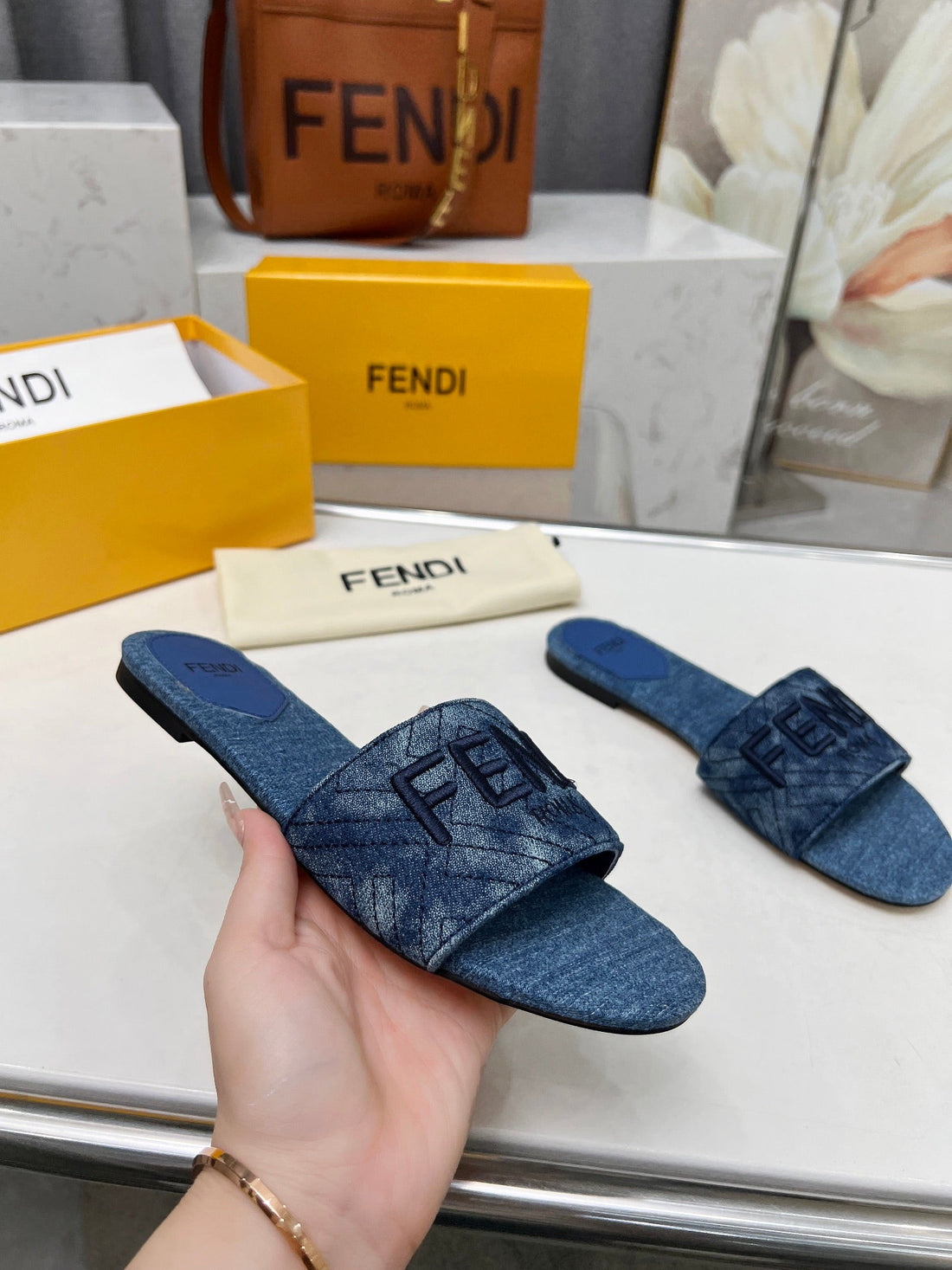 Ff 5 Navy Blue Canvas Slide