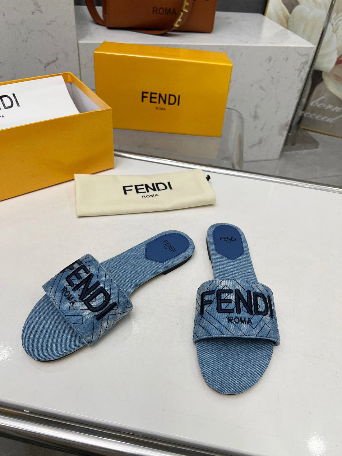 Ff 5 Blue Denim Canvas Slide