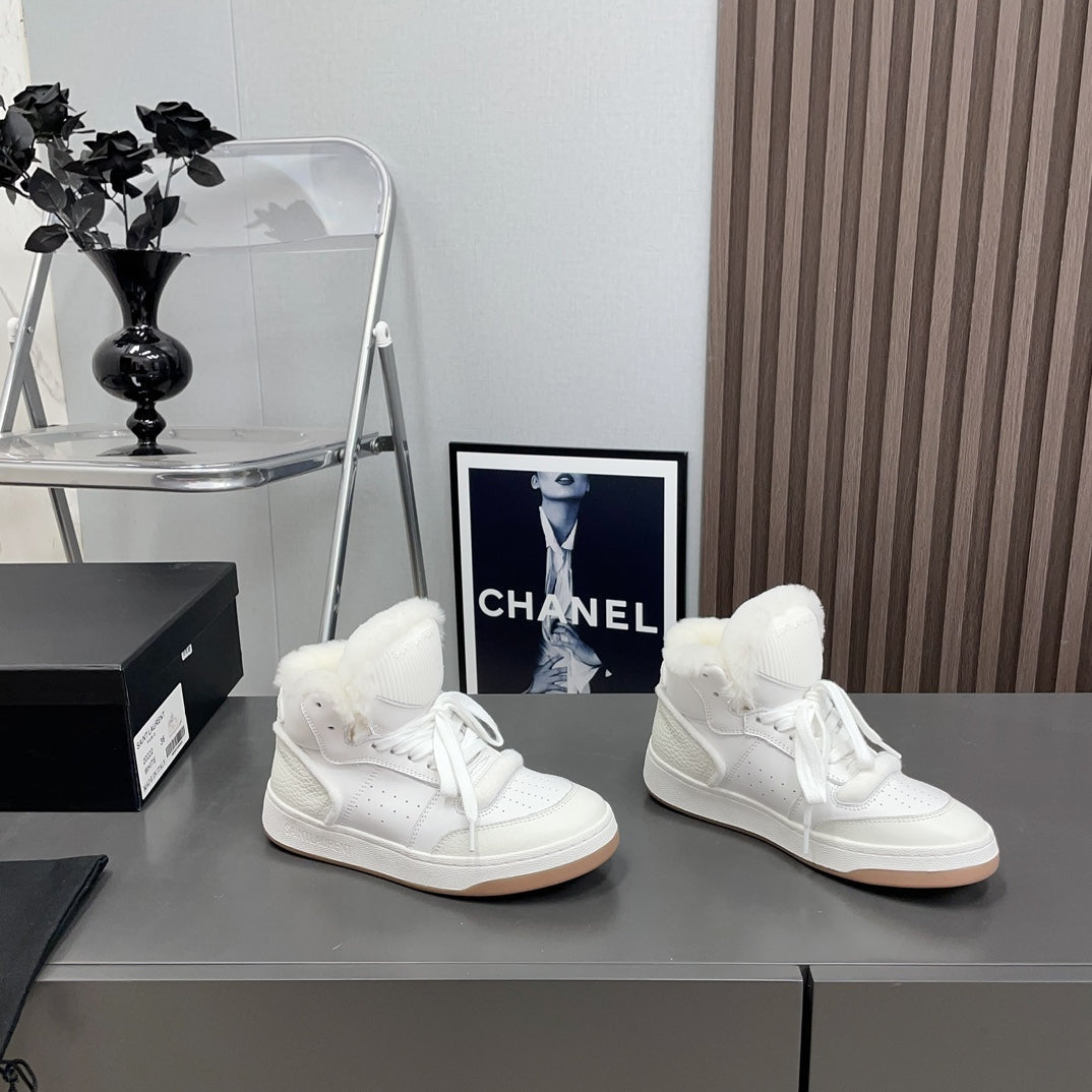 High-Top Sneakers In White Calfskin With Fleece Lining