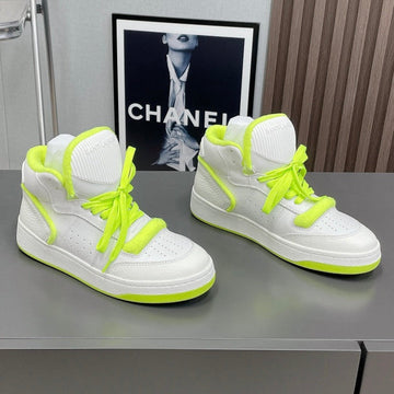 High-Top Sneakers In White Mix Neon Green Calfskin