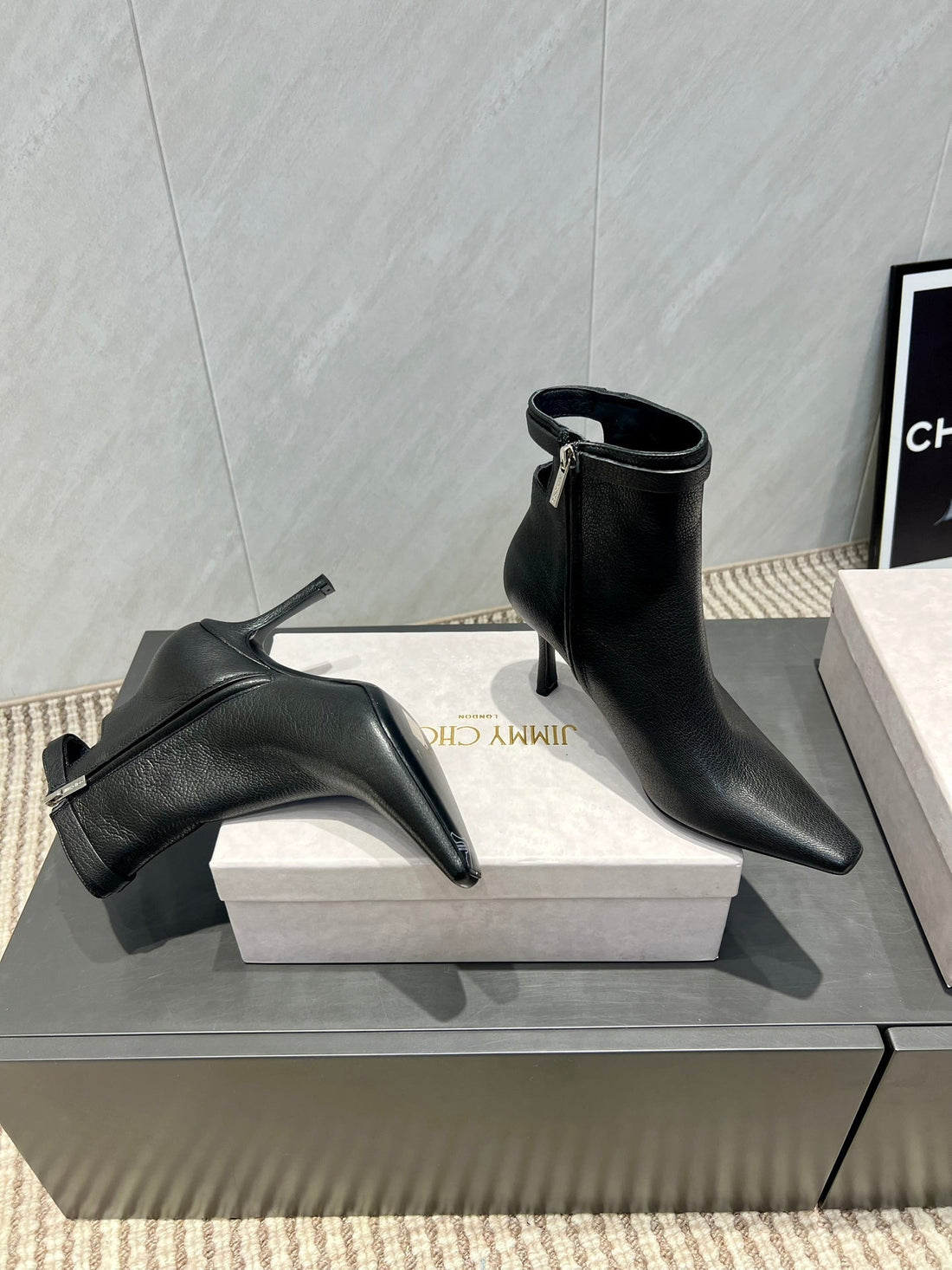 Jimmy Choo Camie Ab 80 Ankle Boots 85MM Black Leather 540675