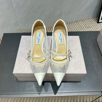 Jimmy Choo Aren Pump High Heels 65MM Cream Crystal Mesh 540678