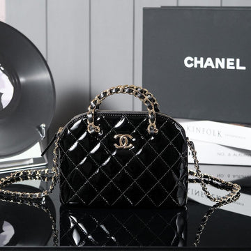Small Shopping Bag 20 In Black Glossy Calfskin Gold Hardware