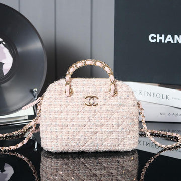 Small Shopping Bag 20 In Light Pink Tweed Gold Hardware