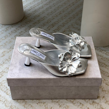 Jimmy Skye 70MM In Silver Cowhide Mules 586565
