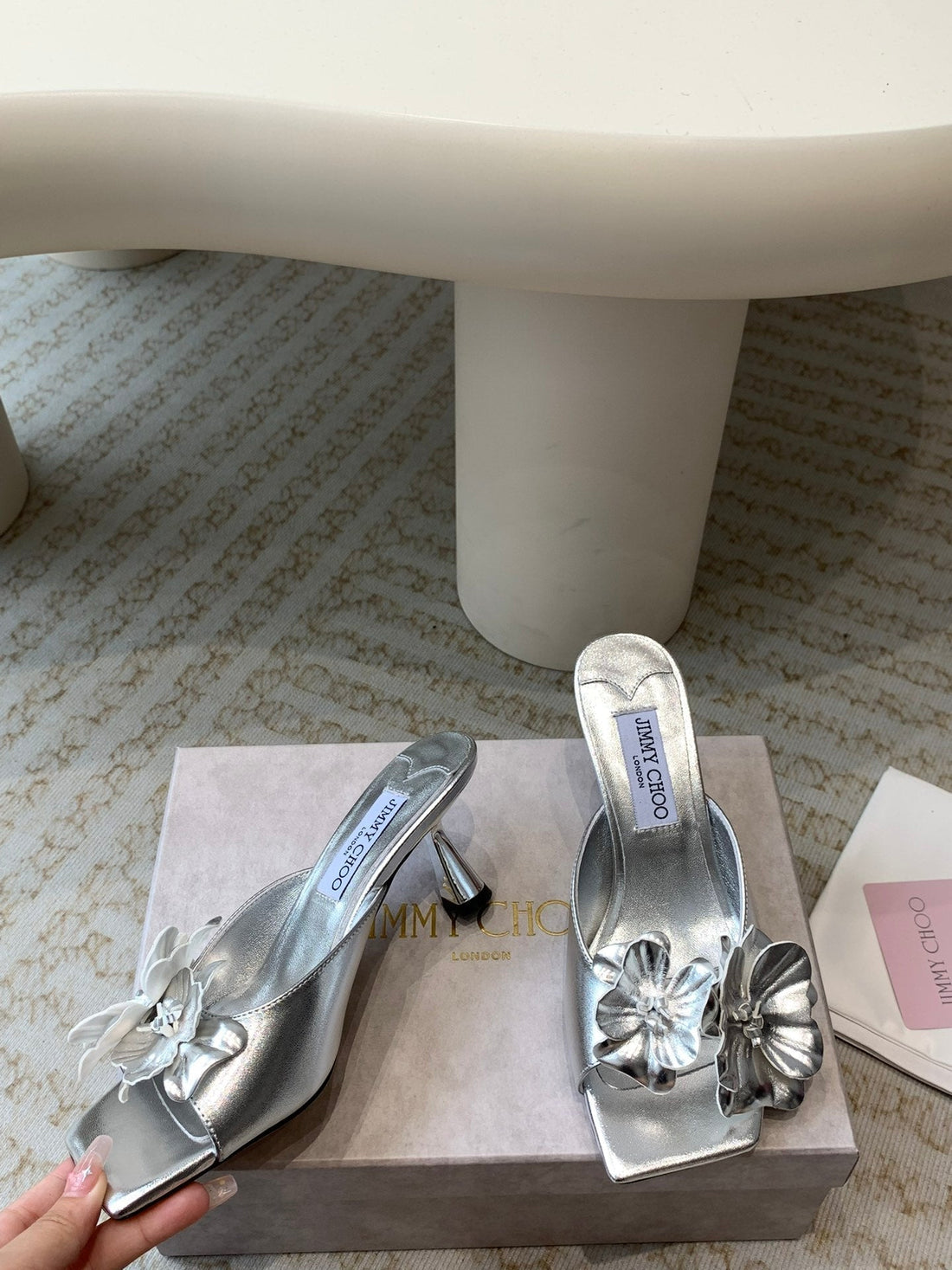Jimmy Skye 70MM In Silver Cowhide Mules 586565