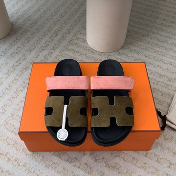 Chypre Sandal Olive Pink Suede Black Calfskin