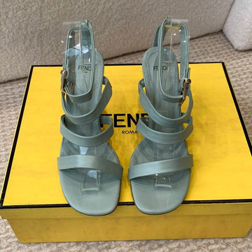 Fendi High Sandal 10 Cm In Sage Green Calfskin