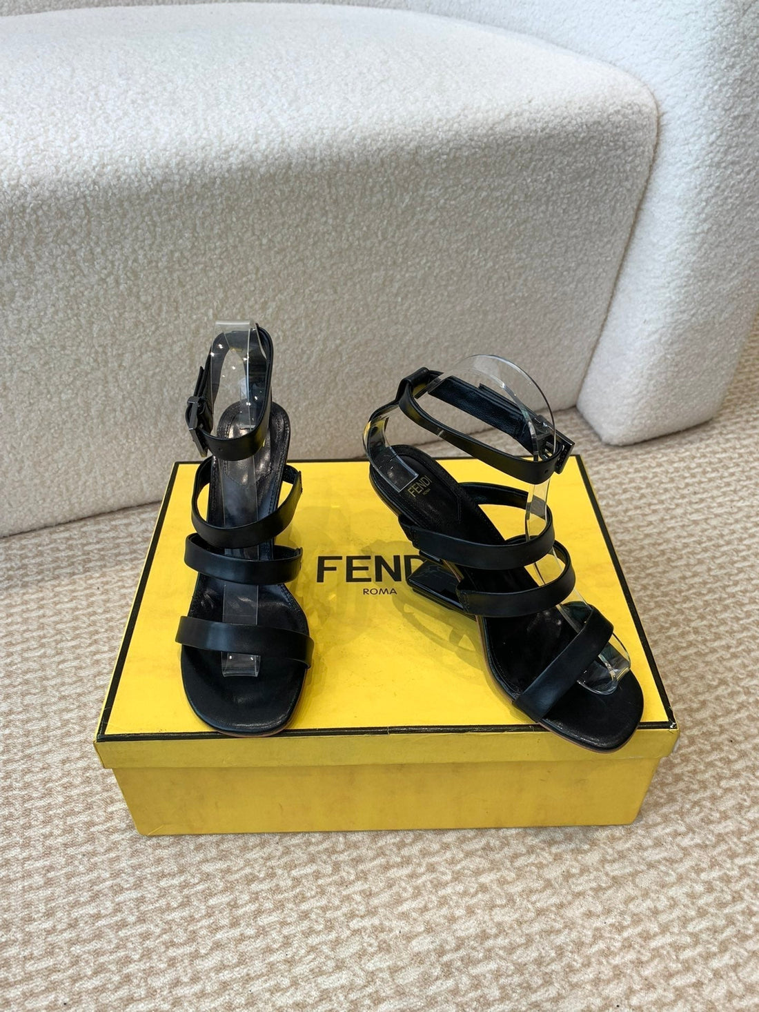 Fendi High Sandal 10 Cm In Black Calfskin