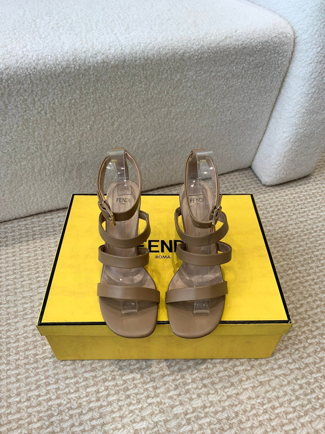 Fendi High Sandal 10 Cm In Sepia Brown Calfskin