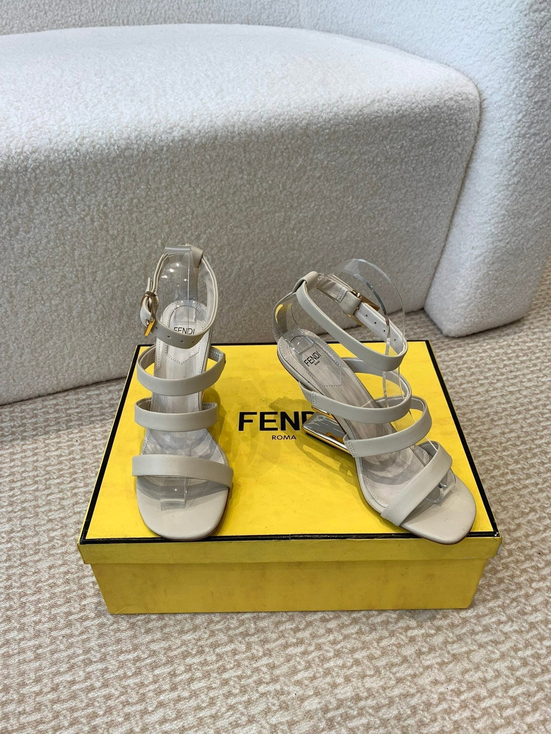Fendi High Sandal 10 Cm In Beige Calfskin