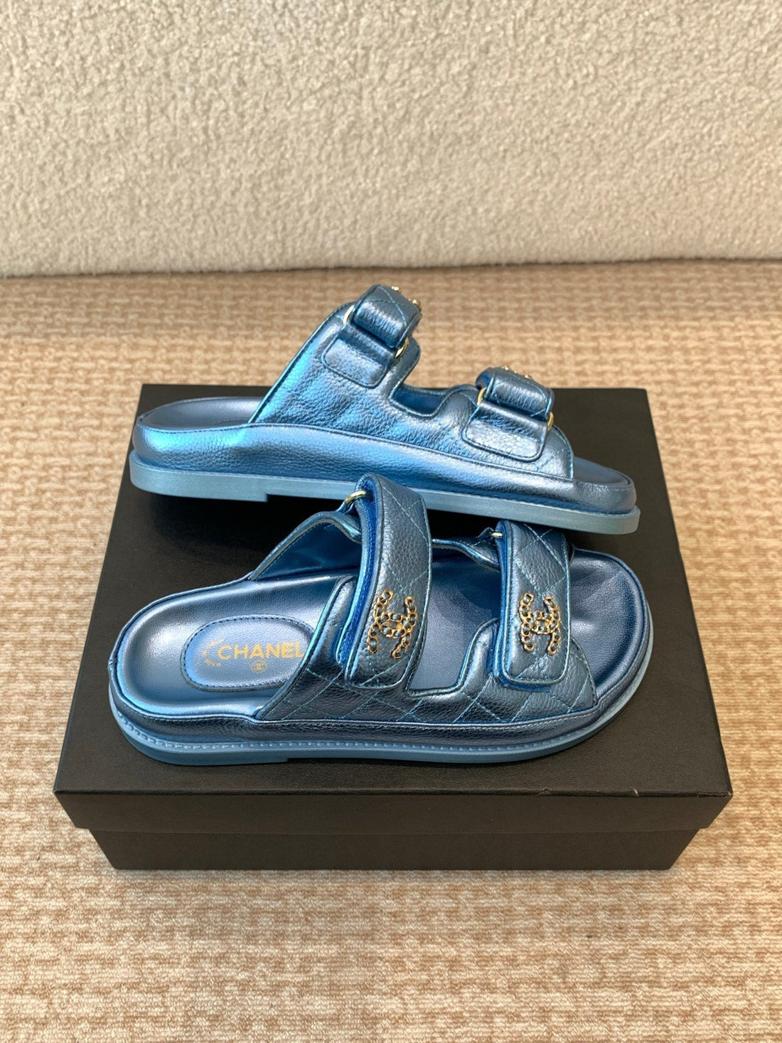Dad Sandal In Teal Blue Sheepskin Mule