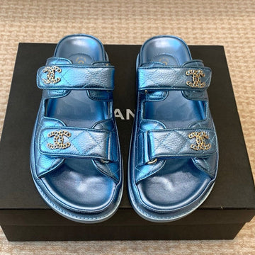Dad Sandal In Teal Blue Sheepskin Mule