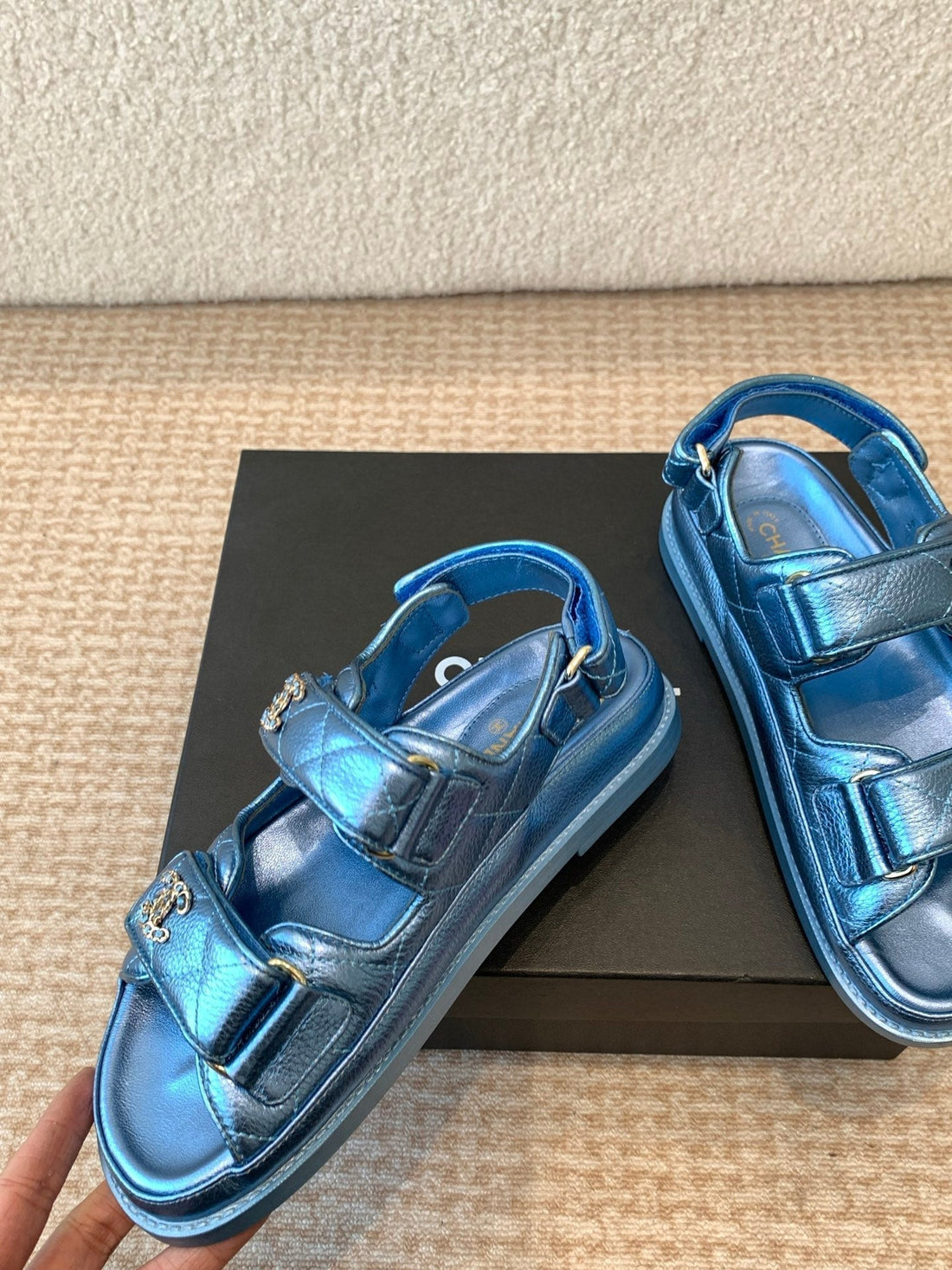 Dad Sandal In Teal Blue Sheepskin