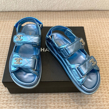 Dad Sandal In Teal Blue Sheepskin