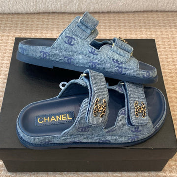 Dad Sandal In Classic Blue Denim Fabric Mule