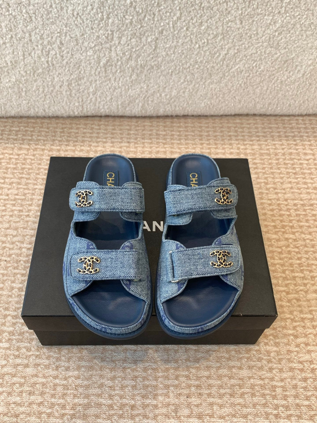 Dad Sandal In Classic Blue Denim Fabric Mule