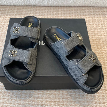 Dad Sandal In Black Denim Fabric Mule