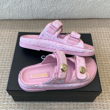 Dad Sandal In Bright Pink Fabric With Sequins Mule