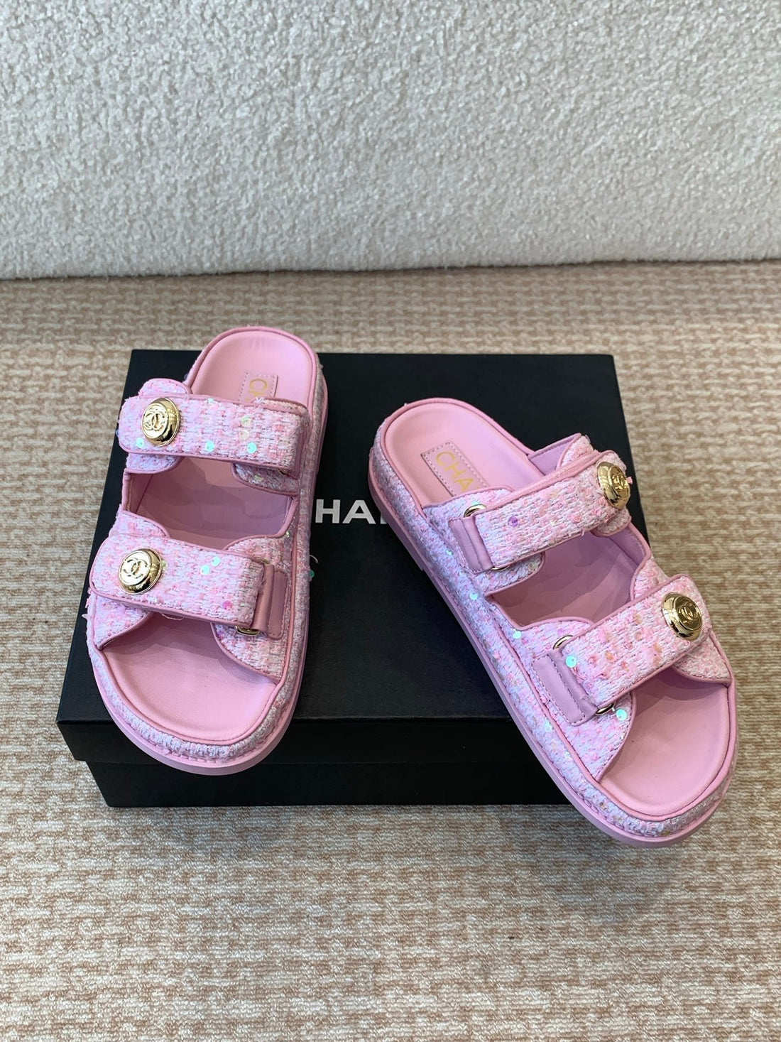 Dad Sandal In Bright Pink Fabric With Sequins Mule