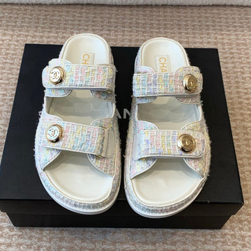 Dad Sandal In White Fabric With Sequins Mule