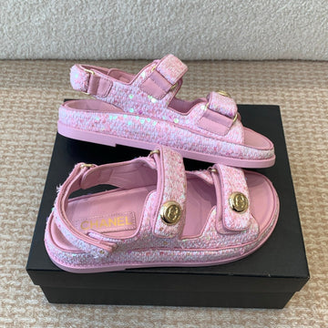 Dad Sandal In Bright Pink Fabric With Sequins