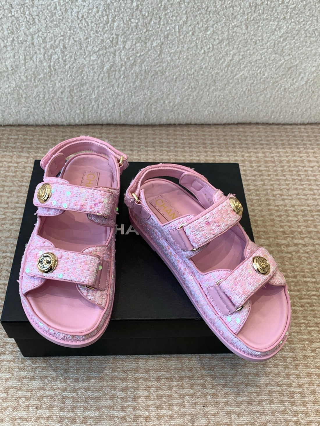 Dad Sandal In Bright Pink Fabric With Sequins