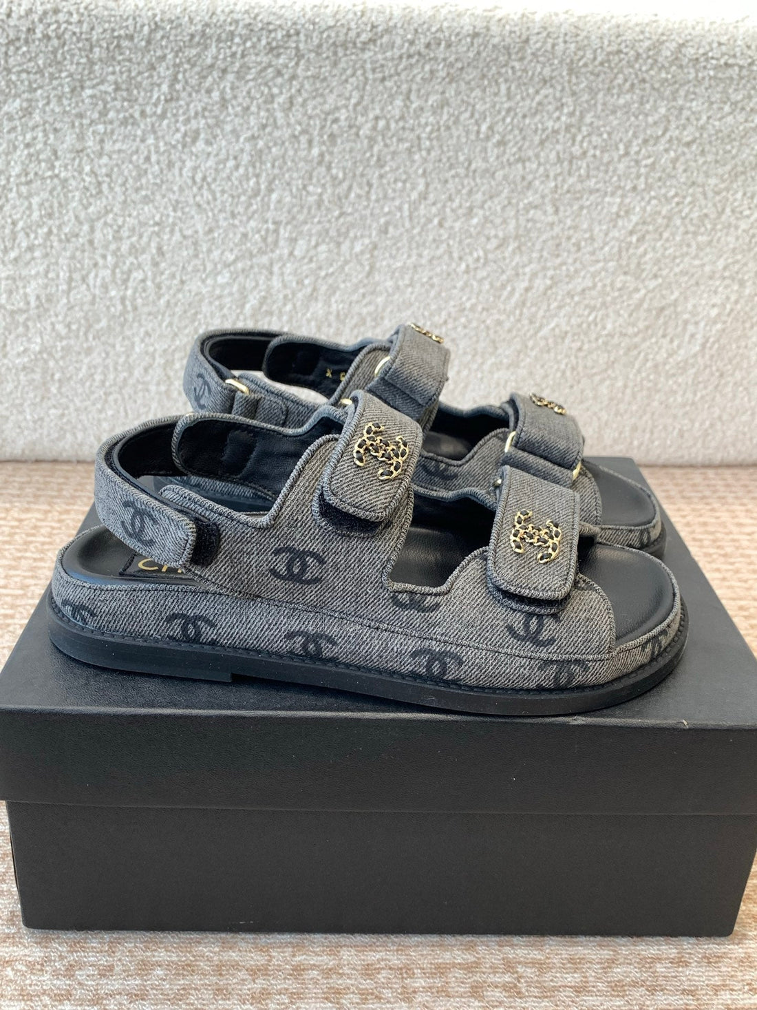 Dad Sandal In Black Denim Fabric