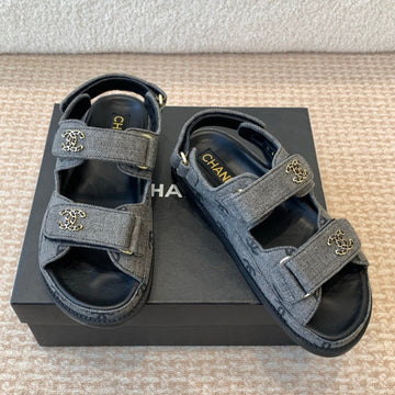Dad Sandal In Black Denim Fabric