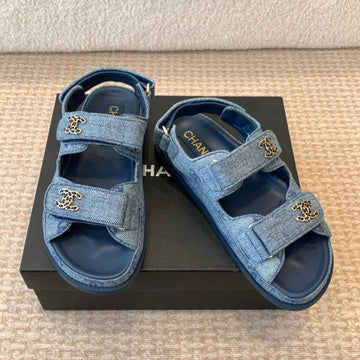Dad Sandal In Classic Blue Denim Fabric