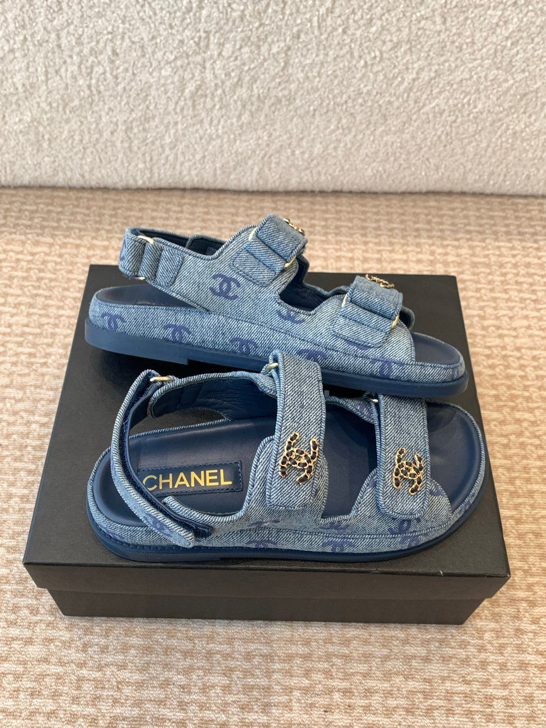 Dad Sandal In Classic Blue Denim Fabric