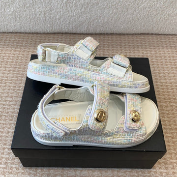 Dad Sandal In White Mix Colorful Fabric