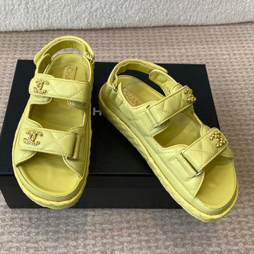 Dad Sandal In Lemon Yellow Calfskin