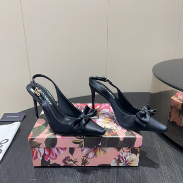 Dc 25 Toe Bow Slingback Pumps 100MM Black Silk And Sheepskin 381612